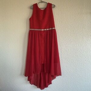 Amy Buyer Girls Red Dress Sz 10 Asymmetrical Hem Holiday Christmas Formal Church